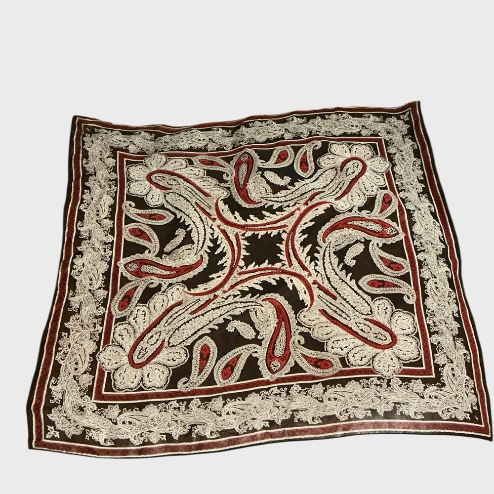 Black Red Paisley Square Scarf 21” Vintage Chic Classic
